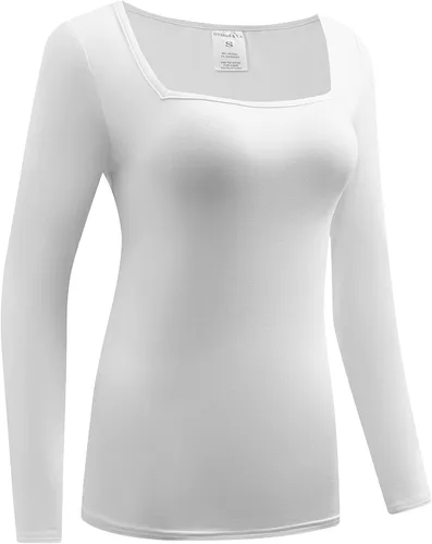 Miniatura 3 de OThread & Co. Camiseta de manga larga para mujer, cómoda, cuello cuadrado, capa elástica básica
