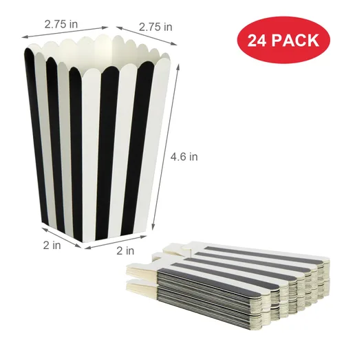 Miniatura 3 de XIEHE Paquete de 24 cajas de palomitas de maíz a rayas, mini recipientes de papel para palomitas de maíz y dulces, suministros de fiesta para noches
