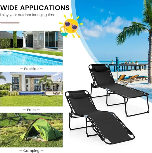 Miniatura 7 de S AFSTAR Sillón para exteriores, tumbona plegable para patio con respaldo de 4 posiciones y reposapiés de 2 posiciones, silla de playa portátil