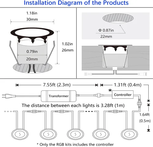 Miniatura 4 de Luces LED para terraza al aire libre con fotocélula blanca cálida Φ1.18 pulgadas, bajo voltaje, 12 V CC, IP67, impermeable, eléctrica, con cable