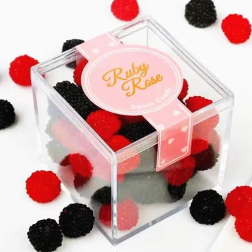 KissYou Caja de acrílico para caramelos, cajas de exhibición transparentes con tapa de plástico pequeño, cubo cuadrado de plástico, caja de
