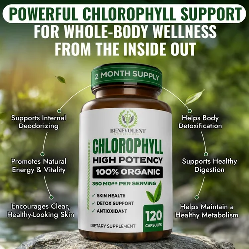 Miniatura 2 de Benevolent - Cápsulas de clorofila de 350 mg - 100% natural + ultra clorofila concentración de potencia 20x para impulso de energía, apoyo