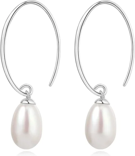 YAMI Aretes colgantes de perlas para mujer, perlas cultivadas de agua dulce/agua salada en plata de ley 925, aretes colgantes hipoalergénicos,