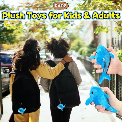 Miniatura 5 de Peluche de delfín azul (paquete de 1), peluches Kawaii para niñas y niños, juguetes de peluche de delfín para niños, llaveros de animales marinos