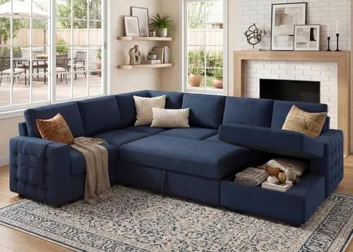 Miniatura 15 de HONBAY Sofá Seccional Sleeper con Cama Extraíble Sofá Seccional en Forma de U Cama Sleeper con Chaise de Almacenamiento Sofá Seccional Sleeper de 6
