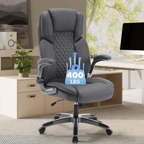 Miniatura 11 de Silla de oficina ejecutiva con brazos abatibles, sillas de oficina ergonómicas grandes y altas con respaldo alto, soporte lumbar oscilante de 90 a