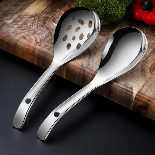 Miniatura 9 de Luxshiny Juego de paletas de arroz de acero inoxidable con cuchara de servir ranurada, utensilios de cocina portátiles de 2 piezas para el hogar