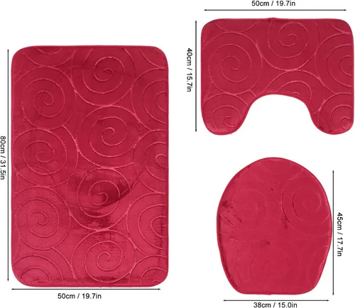 Miniatura 3 de Juego de 3 tapetes de baño, tapetes con relieve para tapa de inodoro, tapete antideslizante absorbente lateral para baño, baño (gris)