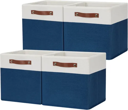Miniatura 12 de HNZIGE Juego de 4 cubos de almacenamiento de tela, organizadores plegables para estantes, hogar, cubos decorativos para el hogar, juguetes, armario