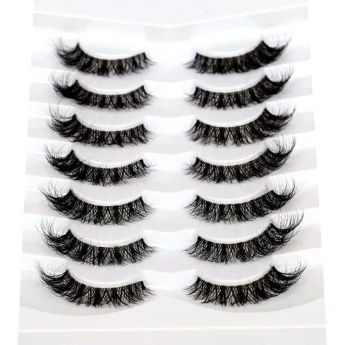 Miniatura 693 de Pooplunch - Pestañas postizas finas de visón sintético, estilo ojo de gato, naturales, cruzadas, tipo racimo, efecto 8D de volumen, tiras