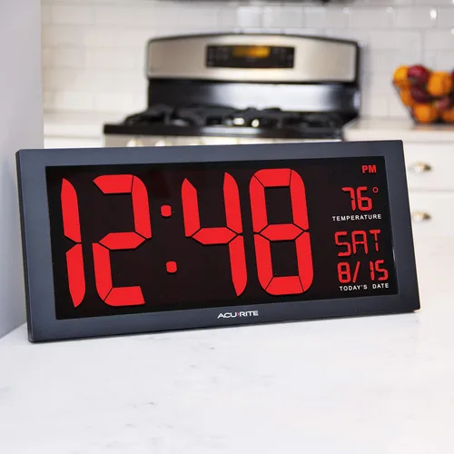 Miniatura 2 de AcuRite Reloj de pared digital LED grande de gran tamaño de 14.5 pulgadas con fecha y temperatura, perfecto para el hogar u oficina (75127M)