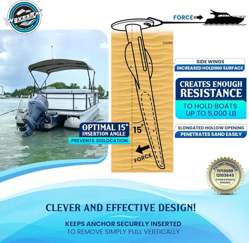 Miniatura 4 de WAVESRX Patented Aluminum Spike Beach Anchor Ultra-Light PWC, Jet Ski & Sand Anchor for Boat, Pontoon & Kayak Secure Anchoring Near Shore Ancla