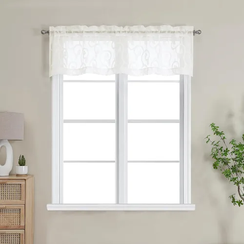 Miniatura 70 de OWENIE Furman - Juego de 2 paneles de cortinas traslúcidas negras de 24 pulgadas de largo, cortinas semitransparentes de jacquard ligeras y aireadas