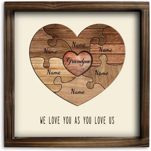 Miniatura 7 de Kas Home Letrero de madera personalizado con nombre de corazón, rompecabezas de nombre de familia personalizado con 1-8 nombres grabados, texto
