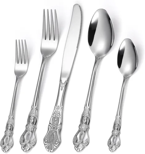 Miniatura 21 de Juego de cubiertos dorados de 20 piezas con tenedor para pastel, juego de cubiertos de acero inoxidable para 4, utensilios de cocina con mango