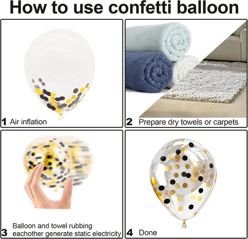 Miniatura 3 de Bezente - Globos de 12 pulgadas de látex con confeti dorado para bodas, graduaciones, despedidas de soltera y cumpleaños, aptos para helio, negro