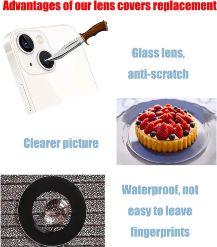 Miniatura 2 de Juego de 2 fundas de repuesto para lente de cámara trasera para iPhone 13/iPhone 13 Mini, antiarañazos y resistentes al agua, fundas de lente
