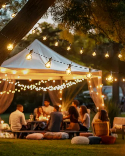 Miniatura 7 de Tira de luces G40 de 25 pies, con focos transparentes, con certificado UL para patios traseros, interiores y exteriores, negro, SYNCHKG061359