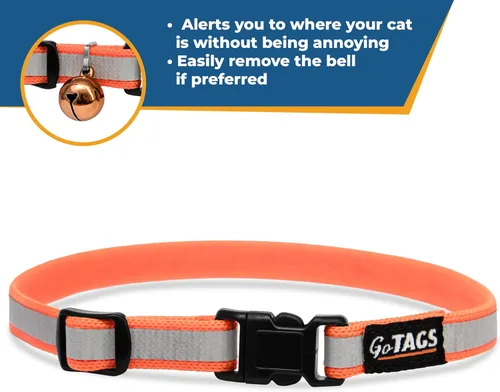 Miniatura 5 de GoTags Collares reflectantes personalizados para gatos, collar de gato personalizado grabado con nombre e identificación de teléfono, collar Rojo