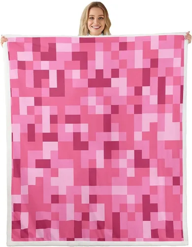 Miniatura 30 de Manfei Miner Style Grid Throw Blanket Green Pixel Shade Plaid Fleece Blanket Modern Geometric Games Cozy Throws for Bed Couch Sofa,Kids Boys Girls