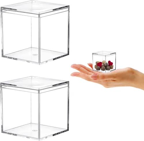 Miniatura 8 de Caja de acrílico transparente con tapa, contenedores de cubo cuadrado de plástico, caja de almacenamiento para el hogar y la oficina, caja