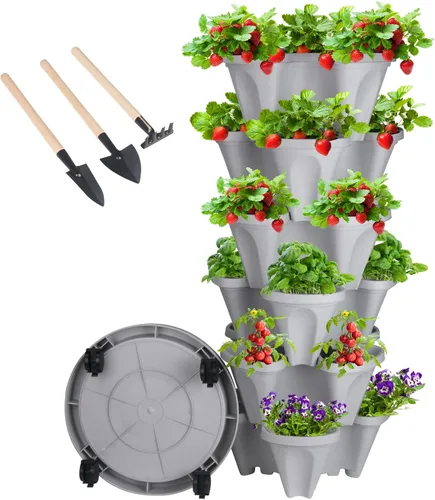 Miniatura 22 de Macetas apilables de polipropileno DUNCHATY, de 5 niveles, verde pino, para interior/exterior, 29" de altura x 13.6" de diámetro 2-1 Paquete