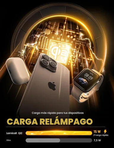 Miniatura 2 de Lamicall Estación de carga inalámbrica 4 en 1 con certificación Qi2 para Magsafe, [luz nocturna LED] Soporte de cargador magnético rápido de 15 W