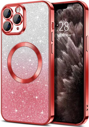 Miniatura 38 de Hython Funda para iPhone 13 Pro transparente con purpurina magnética [compatible con MagSafe] Protector completo de lente de cámara delgado