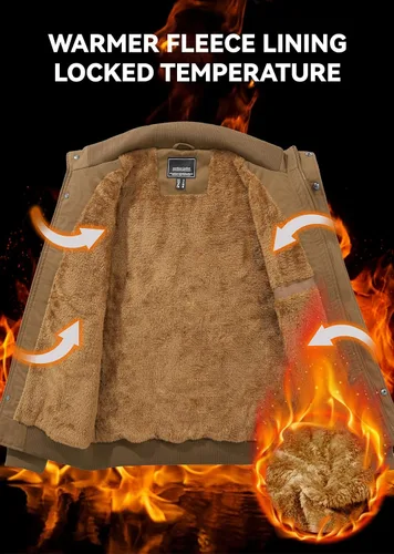 Miniatura 2 de EKLENTSON Chaqueta térmica gruesa de invierno para hombre con múltiples bolsillos con cremallera frontal forro polar chaqueta militar para hombre