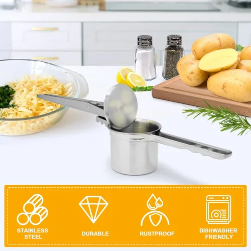Miniatura 5 de Ricer de papas de 15 onzas, triturador de patatas de acero inoxidable resistente para puré de papas, con 3 discos intercambiables, herramienta