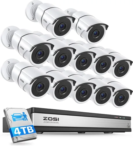 Miniatura 10 de ZOSI Paquete de 2 cámaras de seguridad para el hogar 1080P con grabación de audio, micrófono integrado, cámaras de vigilancia 1920TVL de 2.0MP