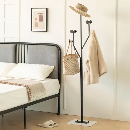 Miniatura 9 de JIAYUEJU Perchero de Pie Resistente de Metal en Forma de Árbol Independiente con Base de Mármol Sólida, Perchero de Esquina para Dormitorio, Negro