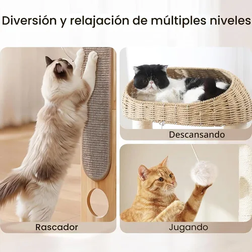 Miniatura 4 de Árbol para gatos de 59 pulgadas, torre para gatos con poste rascador, manta de sisal extra larga, cesta tejida a mano y nido de cápsula espacial