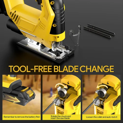 Miniatura 4 de Sierra de calar inalámbrica compatible con batería Dewalt de 20 V Max (sin batería), sin escobillas, velocidad variable, cortes biselados de 45°, 3
