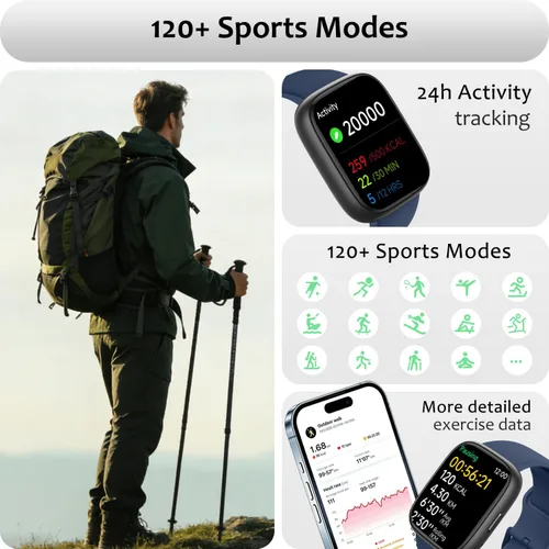 Miniatura 5 de Reloj inteligente para Android/Samsung/iPhone, rastreador de actividad física con IP68 impermeable para hombres, mujeres y niños, reloj inteligente