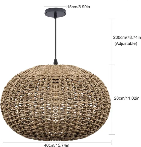 Miniatura 6 de Arturesthome Lámpara colgante bohemia tejida a mano, 1 luz, mimbre de ratán, iluminación de techo, lámpara de araña para cocina, isla, restaurante