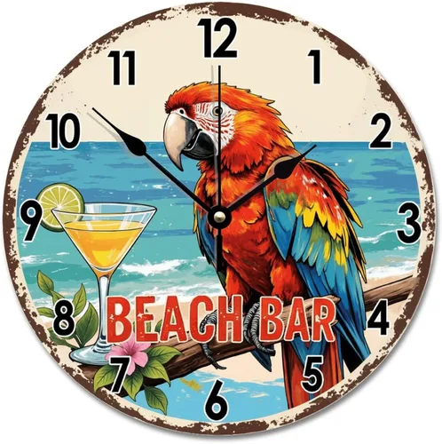 Miniatura 27 de ArogGeld Reloj de pared de 5 O'Clock Somewhere - Reloj redondo de madera para casa de playa, 10, silencioso, sin tictac, batería de cuarzo, granja