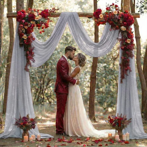 Miniatura 7 de MDS Paquete de 1 panel de cortina de arco de boda (30 pulgadas de ancho x 30 pies de largo) tela de gasa transparente para boda, ceremonia, Gris frío