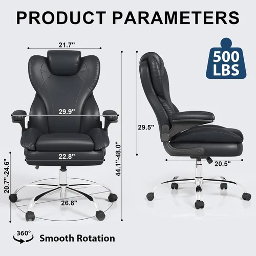 Miniatura 3 de Hovos Silla de oficina, ergonómica grande y alta silla de cuero de escritorio con brazos abatibles acolchados, bloqueo de inclinación ajustable