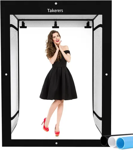 Miniatura 13 de Takerers Caja de Luz de Estudio Fotográfico de 12"x12"x12" con Cabina de Fotografía con 120 LEDs, 3000-5700K Ajustable, 6 Fondos de Colores, Carpas
