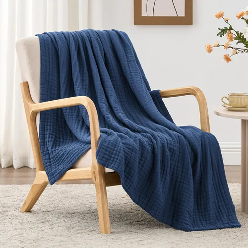 Miniatura 8 de Love's cabin - Manta de muselina de 6 capas 100% algodón, 90"x90", manta de muselina tamaño queen para sofá o cama, de algodón de gasa ligera y Beige