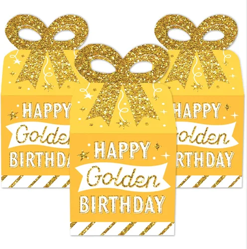 Miniatura 3 de Big Dot of Happiness Golden Birthday – Cajas de regalo cuadradas – Cajas de lazo para fiesta de feliz cumpleaños – Juego de 12