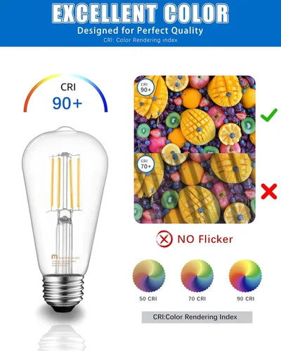 Miniatura 6 de MASTERY MART Paquete de 6 bombillas Edison vintage, bombilla LED E26 de 5.5 W equivalente a 60 W, regulable, blanco frío de 4000 K, ST19 antiguo
