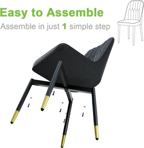 Miniatura 7 de Juego de 2 sillas de comedor modernas, sillas de comedor de piel sintética con cojín grueso y patas de metal, sillas de cocina negras para comedor