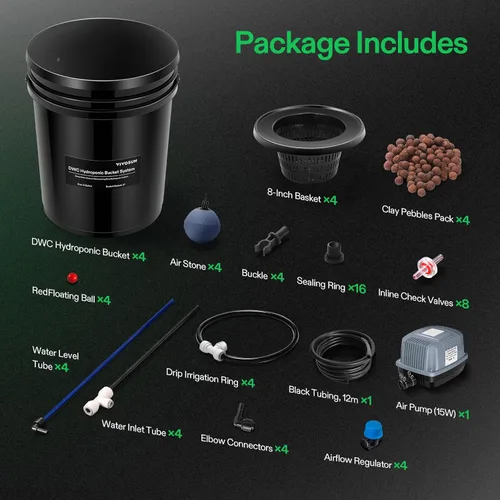 Miniatura 7 de VIVOSUN Sistema de Cultivo Hidropónico DWC con Kit de Goteo Superior, Cultura de Agua Profunda de 5 Galones, Sistema de Goteo Recirculante