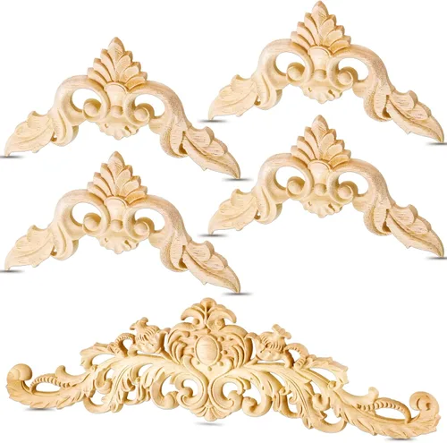 Onlays y apliques decorativos de madera para muebles - Apliques de moldura tallada DIY para cama, puerta, gabinete, armario - 15.7 x 4.3 pulgadas,