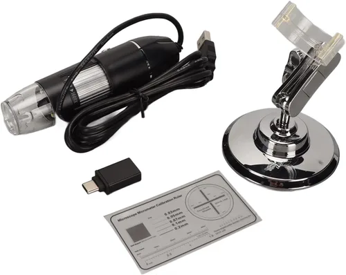 Miniatura 7 de Microscopio digital USB, aumento de 50X a 1600X con luz LED, portátil para teléfono inteligente y computadora, material ABS