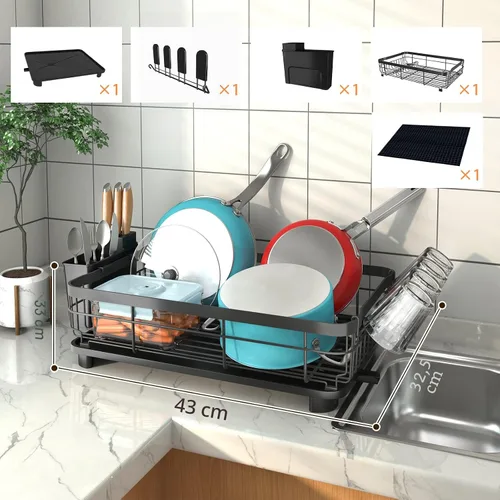 Miniatura 8 de Godboat Escurridor de platos, escurridor de platos con drenaje automático y alfombra, escurridor de platos para encimera de cocina, organizador
