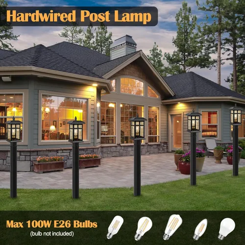 Miniatura 5 de Brilvibera 2 Paquetes Luces de Poste para Exteriores, Farol de Poste Negro Accesorio de Iluminación con Base de Montaje en Muelle, Farol de Poste