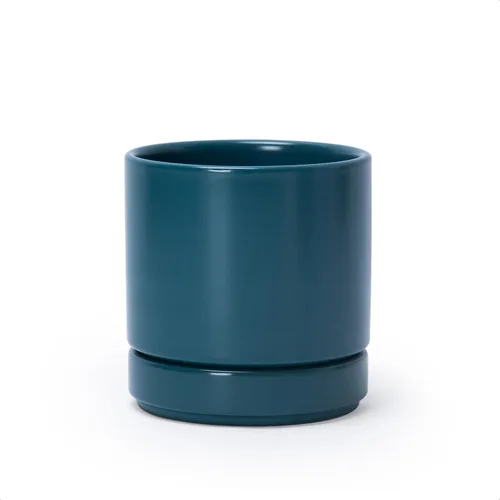 Miniatura 45 de D'vine Dev Maceta de cerámica de 10 pulgadas con orificio de drenaje y platillo, maceta redonda cilíndrica para interiores, color negro, 94-O-E-2